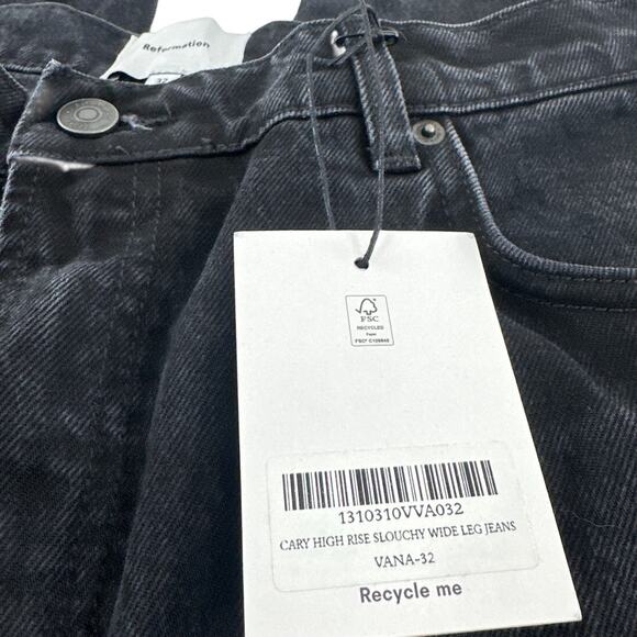 Reformation Black Cary High Rise Slouchy Wide Leg Cropped Jeans Size 32 - Picture 6 of 9
